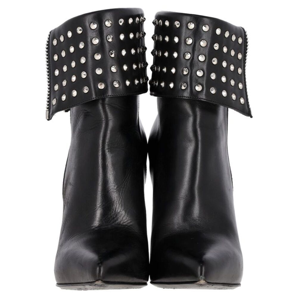 Saint Laurent Paris Fold Over Studded Booties in Black Leather - Picture 3 of 9